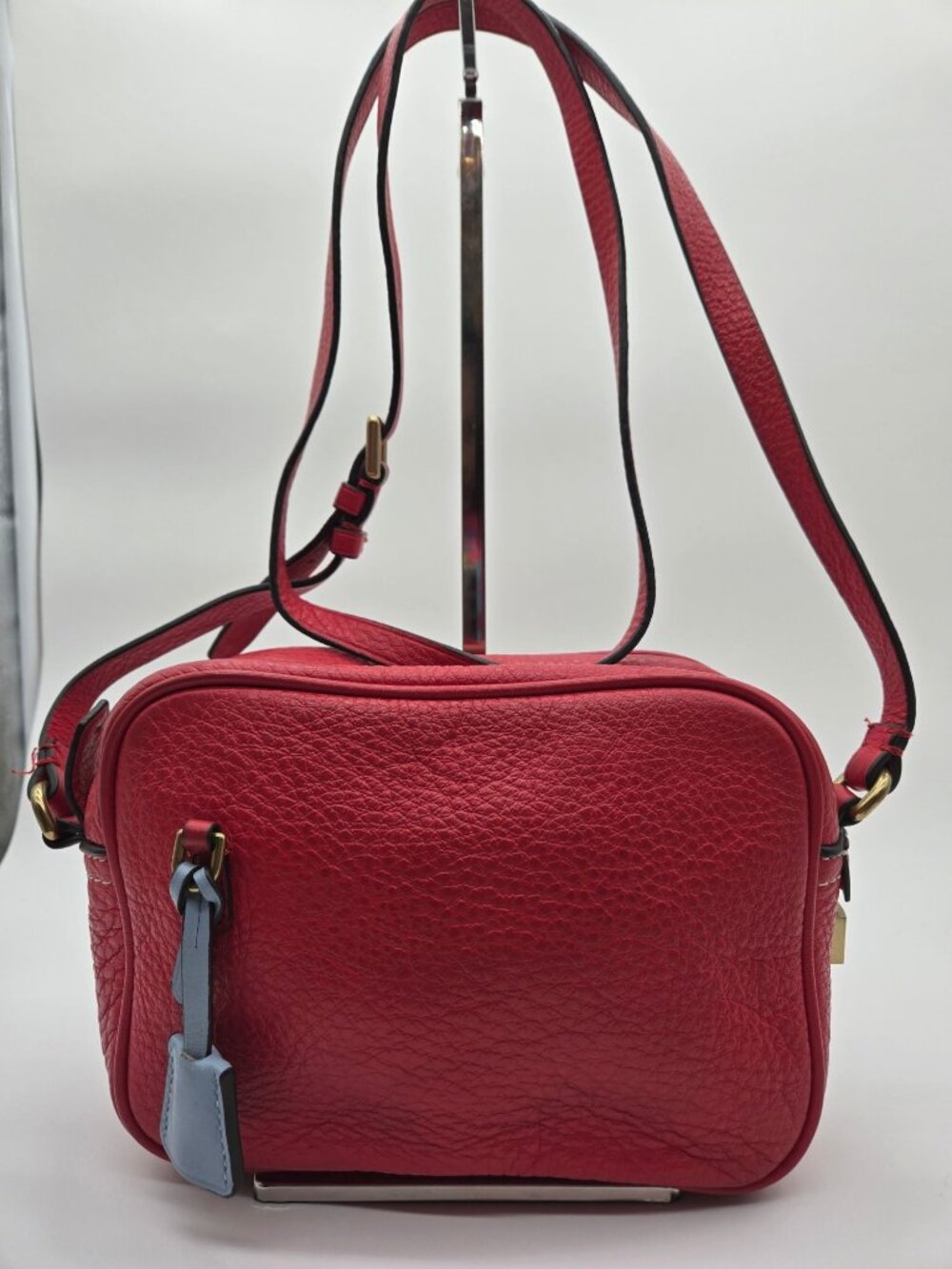 J.Crew Signet Camera Bag Red Italian Leather Crossbody Lock Key Purse Pre-Loved